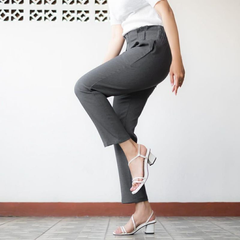 CELANA PANJANG HIGHWAIST BAGGY PANTS PINGGANG REMPEL / CELANA KANTOR WANITA