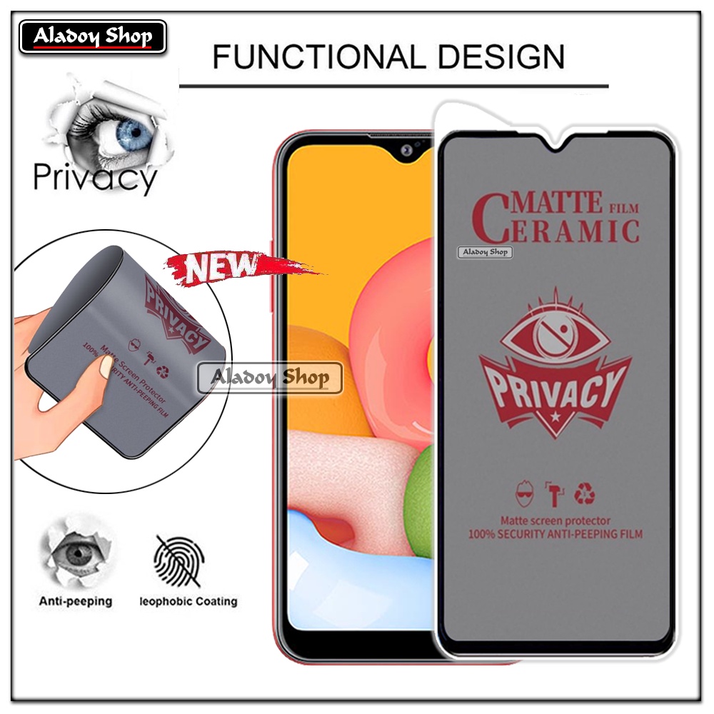 Tempered Glass Anti SPY Samsung A01/M01 Anti Gores Privacy + Tempered Glass kamera dan Skin Carbon