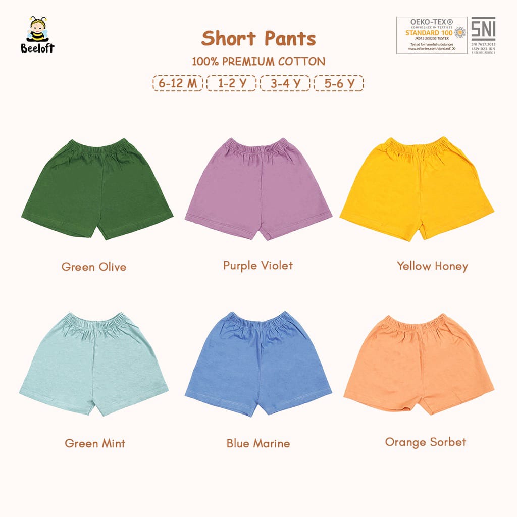 Short Pants Celana Pendek Anak Unisex Beeloft 6 Bulan - 6 Tahun