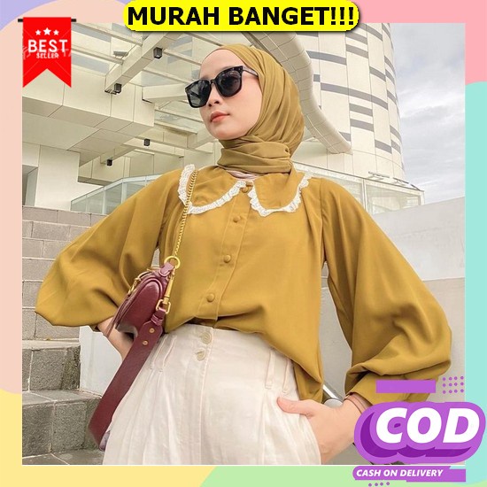 Blouse Katun Rayon Blus Motif Bunga-Bunga No.9 Baju Jumbo Lengan Panjang Atasan Wanita Kekinian Keme