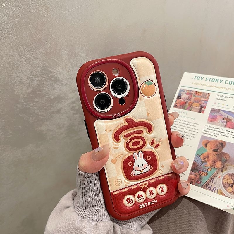 IPHONE Casing Ponsel Desain Kelinci Happy New Year Merah Kompatibel Dengan Iphone12 13 14 11 Pro Max Ggwj