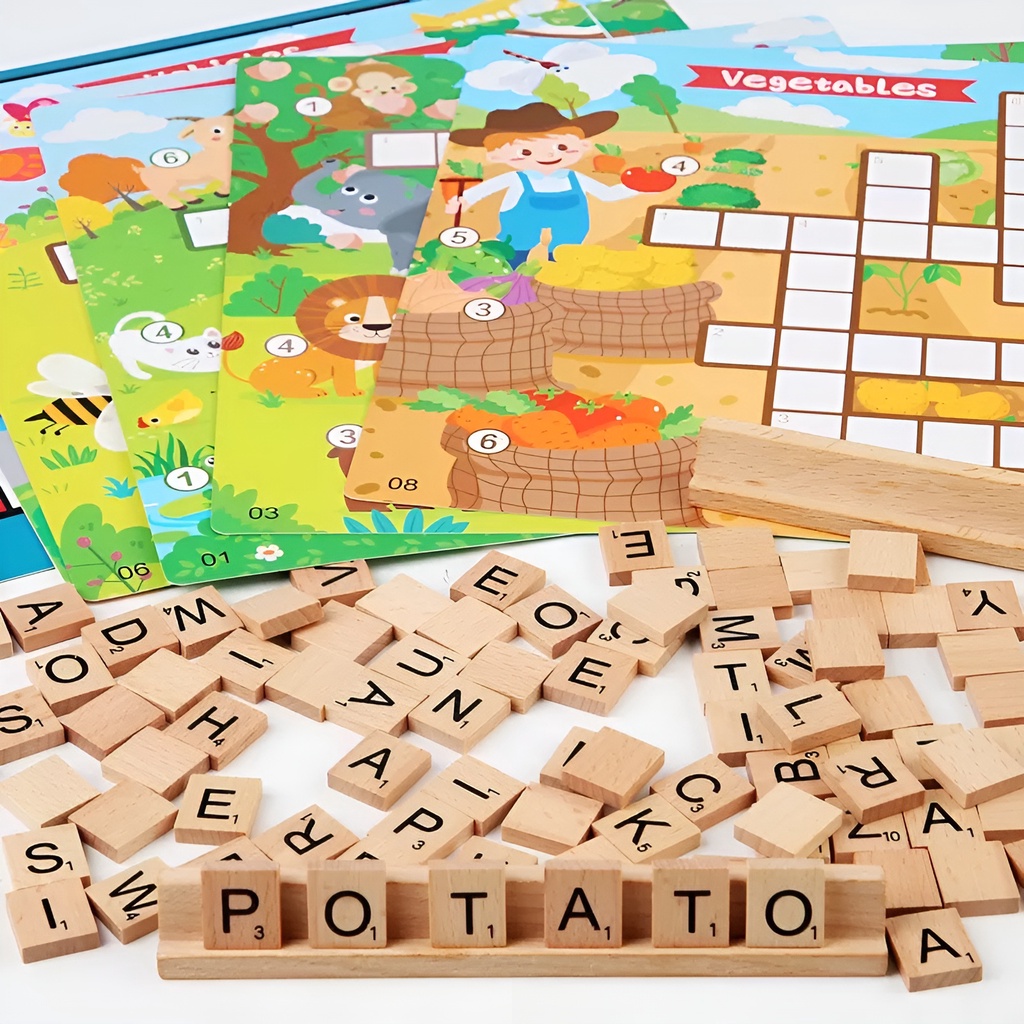 6pcs Puzzle Kayu Mainan Edukasi Anak Laki Laki Perempuan | Crossword Game | Kado Ulang Tahun Anak Cowok Cewek Terbaru 2023