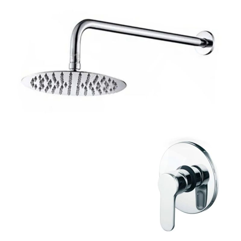 Paket Wall shower head 12 inch dan stop kran cabang panas dingin Kuningan / Wall shower Stainles Steel kamar mandi