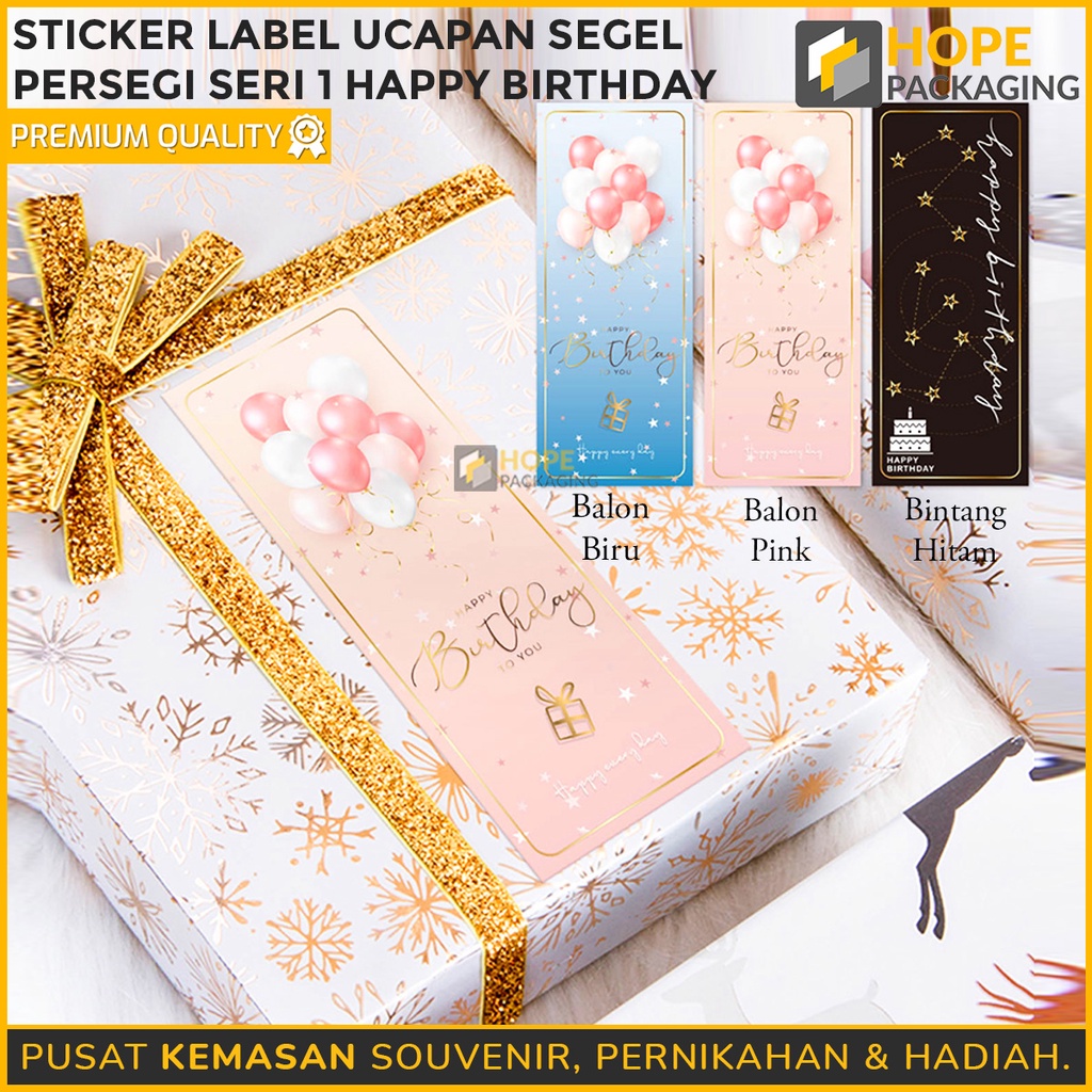 [ 1 pack isi 50 ] Sticker Label Ucapan Tulisan Hapyy birtday Uk. 6x 15 cm stiker kotak lucu packing hampers souvenir makanan