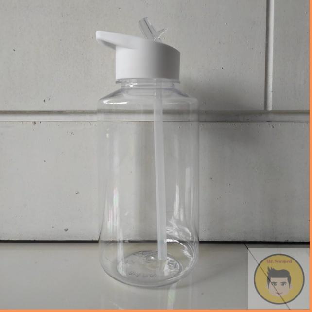 《packingaman》  Tumblr / Tumbler botol minum plastik 1000ml / 1 Liter + Sedotan bening putih polos - 