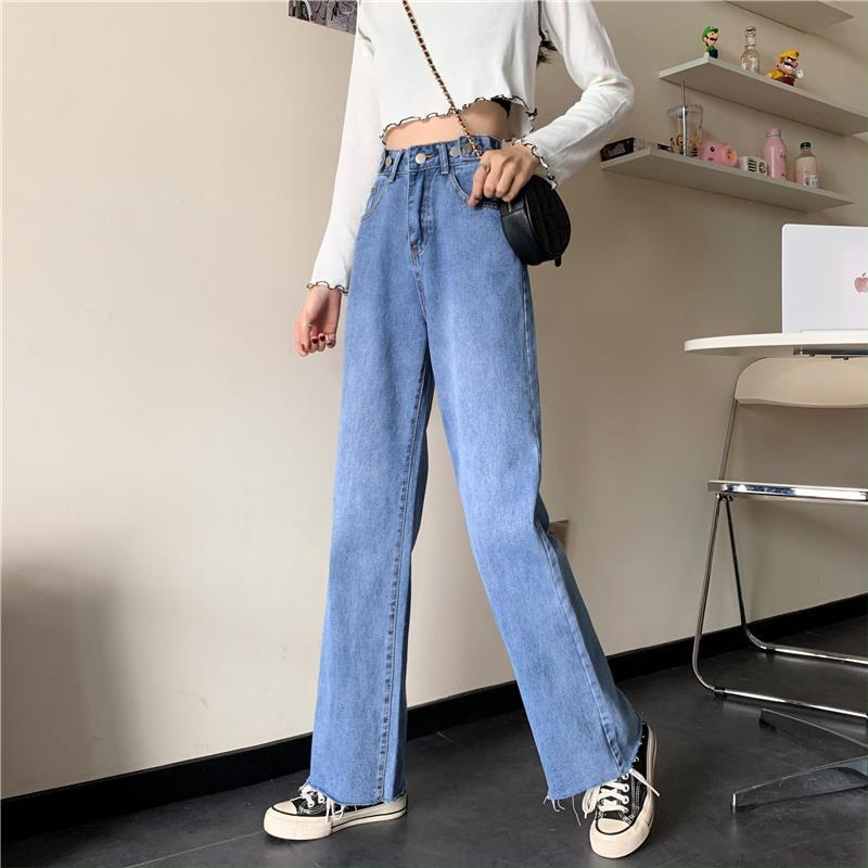 Korean Highwaist Loose Rawis Kasual Jeans Wanita Hot Sale