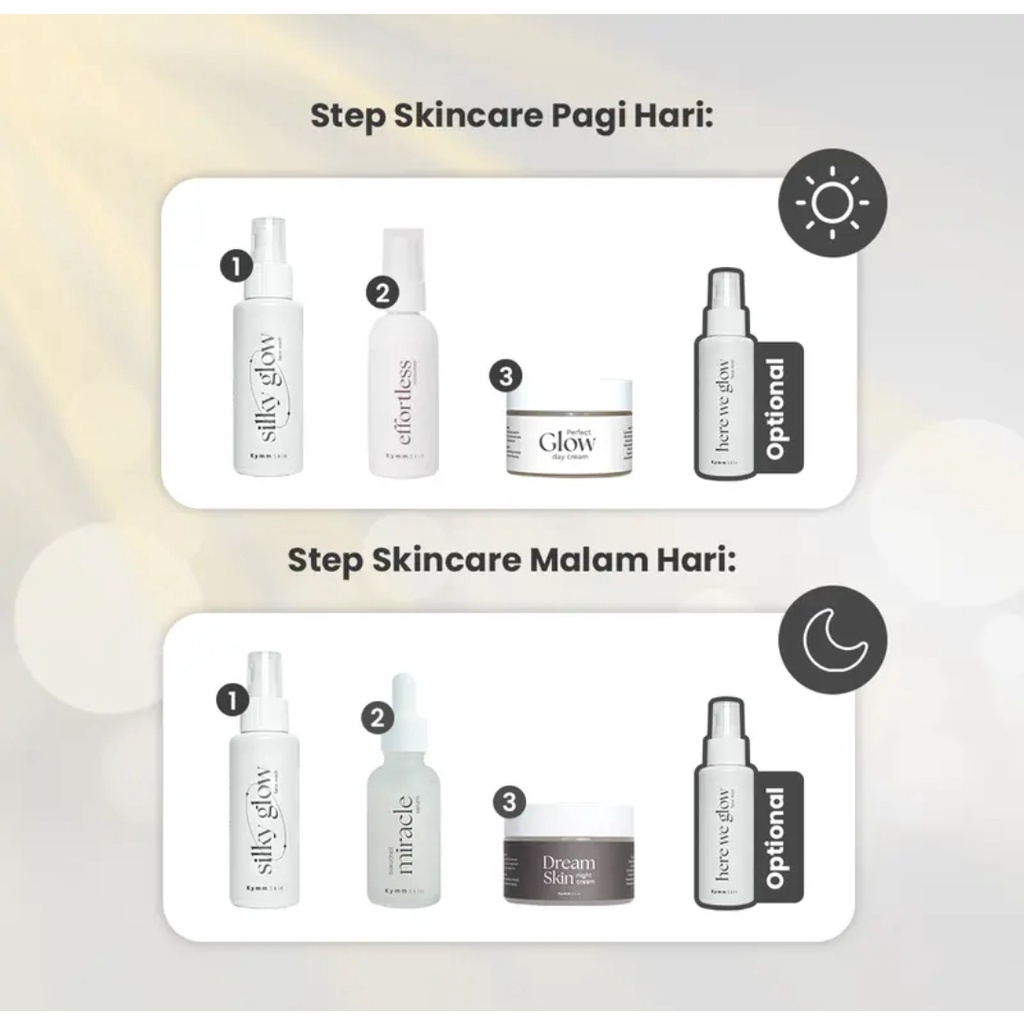 READY! PAKET LENGKAP GLOWING KYMM SKIN PAKET SKINCARE GLOWING BY HAKIM KYMM SKIN DAY CREAM NIGHT CREAM SUNSCREEN BAKUCHIOL MIRACLE SERUM EFFORTLESS SUNSCREEN BY KYMMSKIN