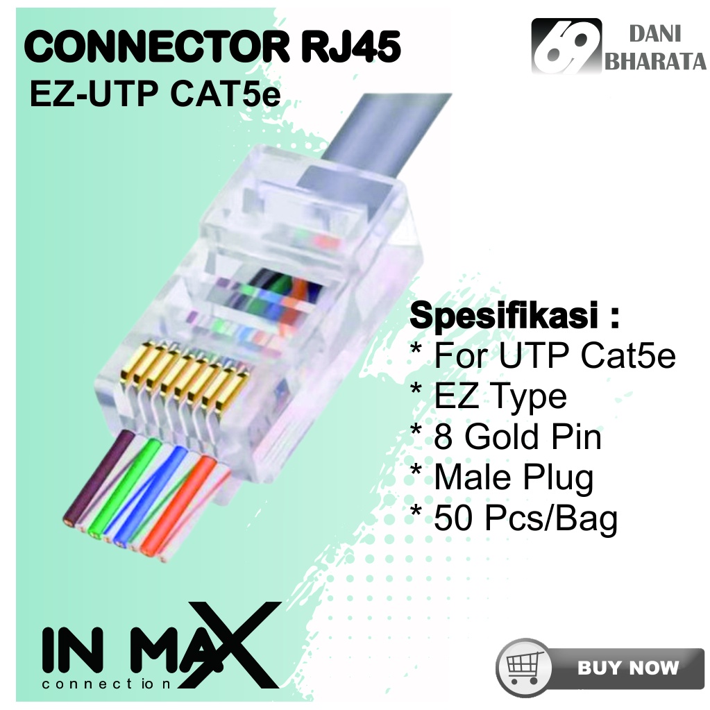 CONNECTOR Konektor RJ45 𝐔𝐓𝐏 𝐂𝐀𝐓 𝟱𝓮 𝟱𝟬 𝗽𝗰𝘀 IN MAX [𝗛𝗶𝗴𝗵 𝗤𝘂𝗮𝗹𝗶𝘁𝘆]