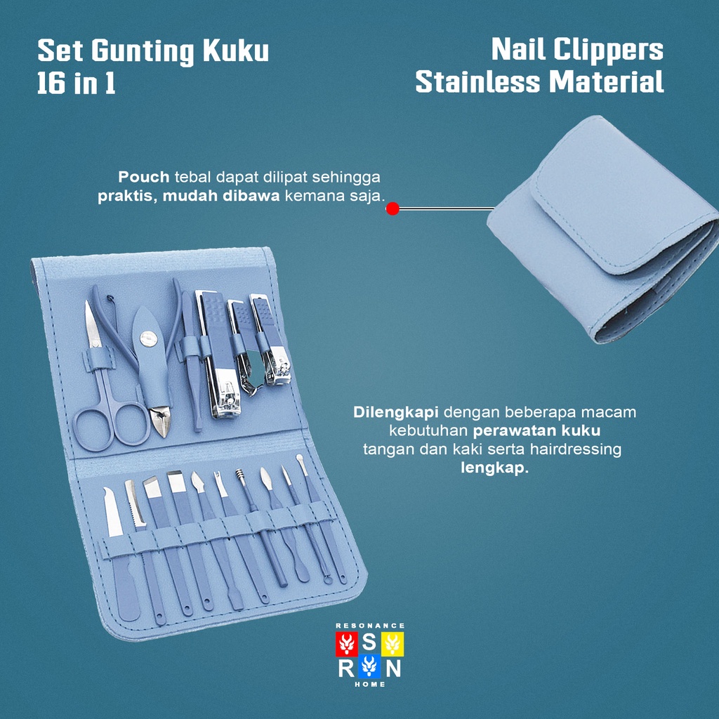 Set Gunting Kuku 16 in 1 Manicure - Pedicure / Nail Clippers / Resonance Home