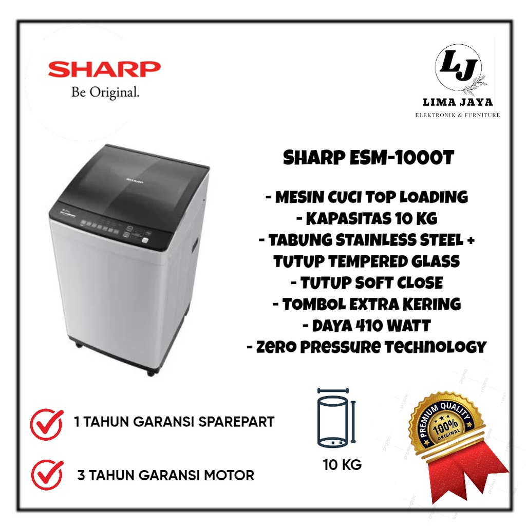 Mesin Cuci Top Loading SHARP ESM-1000T Mesin Cuci 1 Tabung 10 Kg