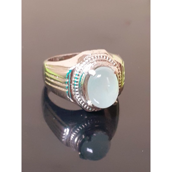 natural [AQUAMARINE BERYL NO TREATMENT] emban cincin pria wanita ring alpaka perak emas