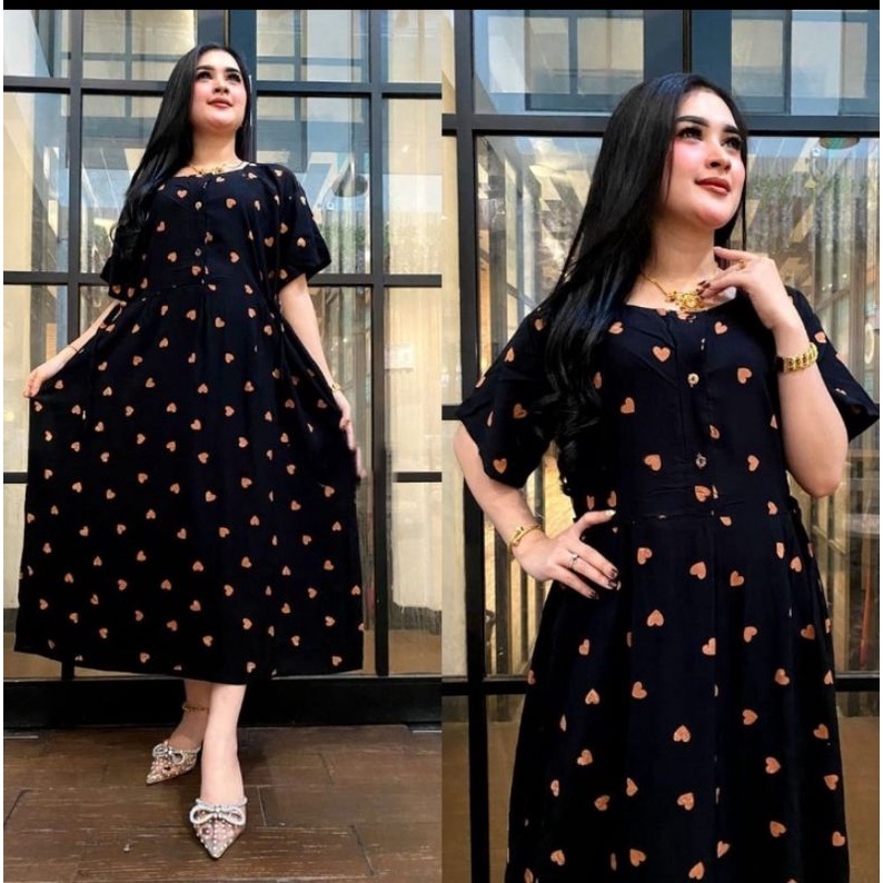 Poky Midi Dress Jumbo Ld 120 Terbaru Dan Kekinian Gamis Rayon Motif Polkadot Fashion Wanita