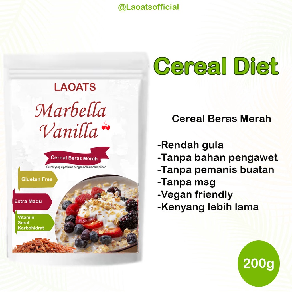 

Sereal Diet Pelangsing Penurun Berat Badan Rolled Oat Almond Milk Chia Seed Oatmeal Rendah Gula Beras Merah Marbella Vanilla Laoats (200g)