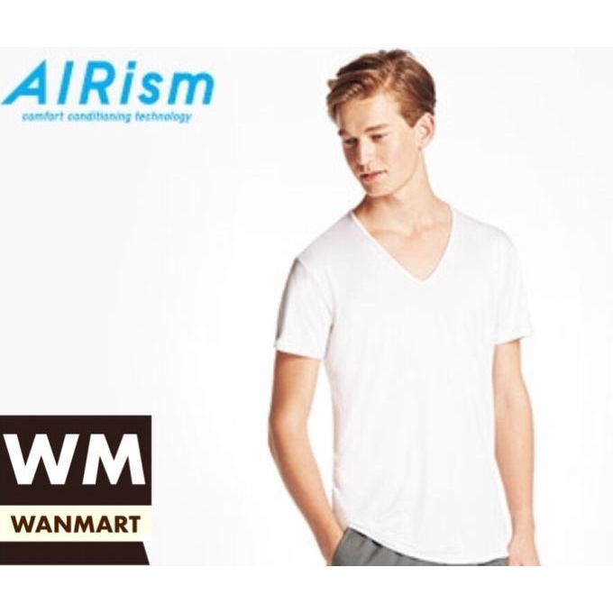 UNIQLO AIRism T-Shirt Men Kaos Dalam Pria V Neck Lengan Pendek White