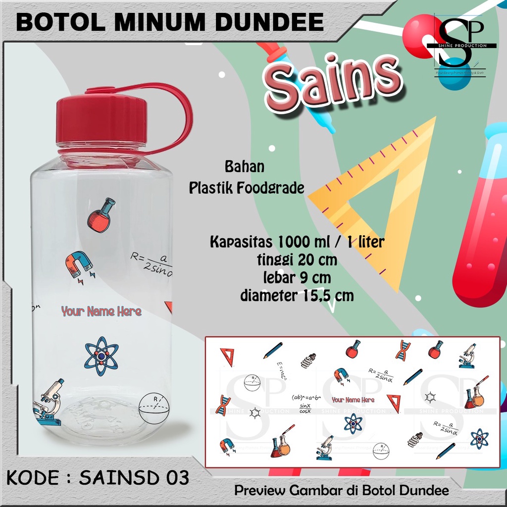 Botol Minum 1 Liter Siswa Pelajar Custom Nama BPA FREE