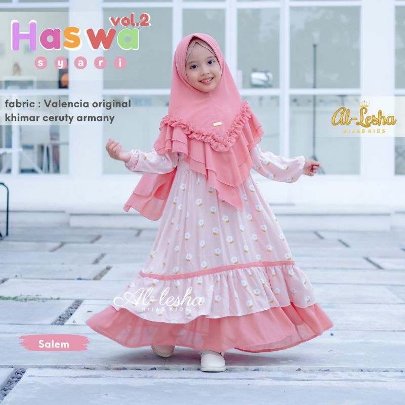 HASWA VOL 2 DRESS Free Jilbab ORI AL LESHA | Syari Dress+jilbab Anak