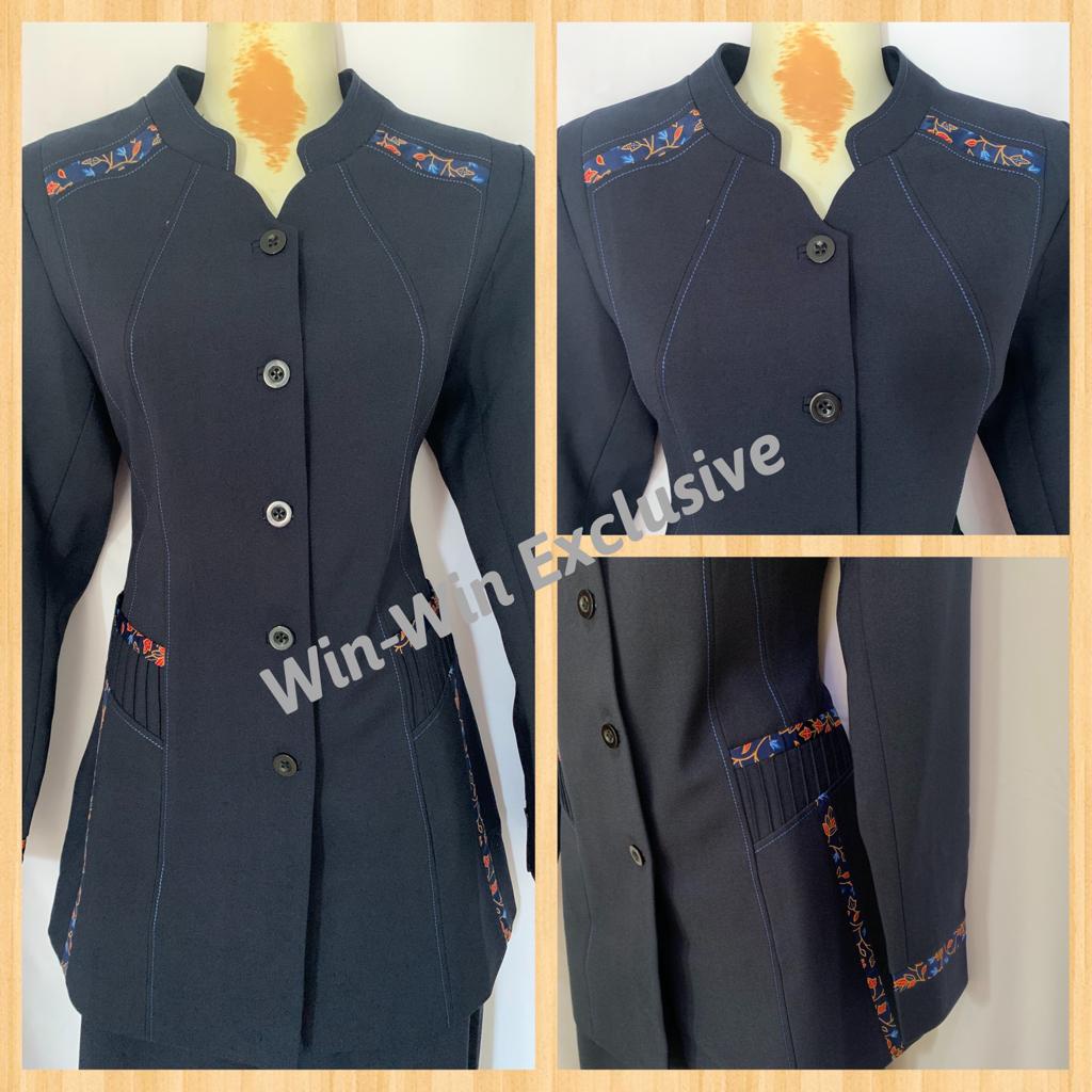 KLO Win Win - Set Blazer Kantor Wanita Warna Biru Dongker Navy Dengan Kombinasi Batik Eksklusif