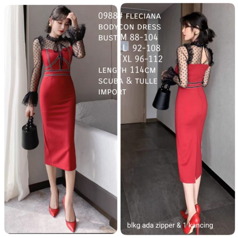 MDLV ~ 0988# Fleciana Bodycon Red Dress Premium Import