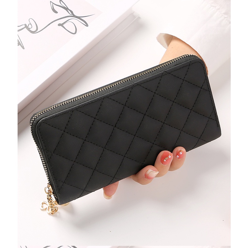 Dompet Panjang Wanita Zipper Fashion Korea Style Hitam Motif Dompet Clutch Cewek 1 Resleting PU Multifungsi Satu7an D83