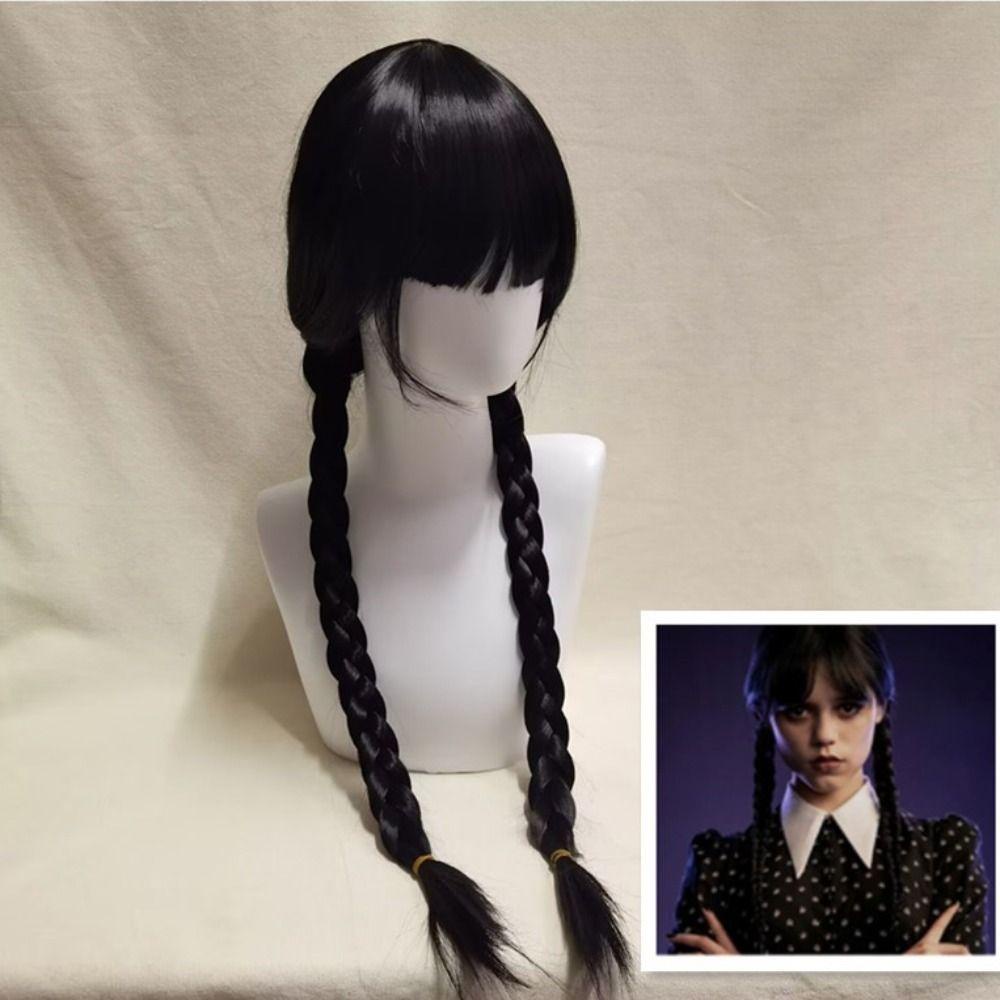 Lily Wanita Rambut Panjang Wig Tahan Addams Cosplay Dengan Poni