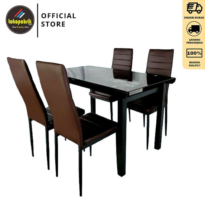 Meja Makan Kaca Importa - Meja Makan Kaca 4 Kursi - Set Meja Makan Kursi