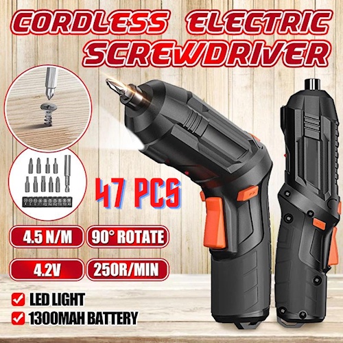 Mesin Bor Set 47pcs Reaim Cordless Screwdriver - Mini Mesin Bor