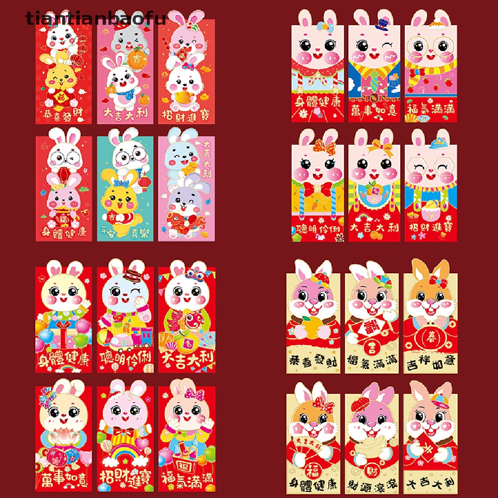 [tiantianbaofu] 6pcs Kelinci Tahun Amplop Merah Imlek 2023tahun Baru Amplop Uang Paket Merah Untuk Butik Festival Musim Semi