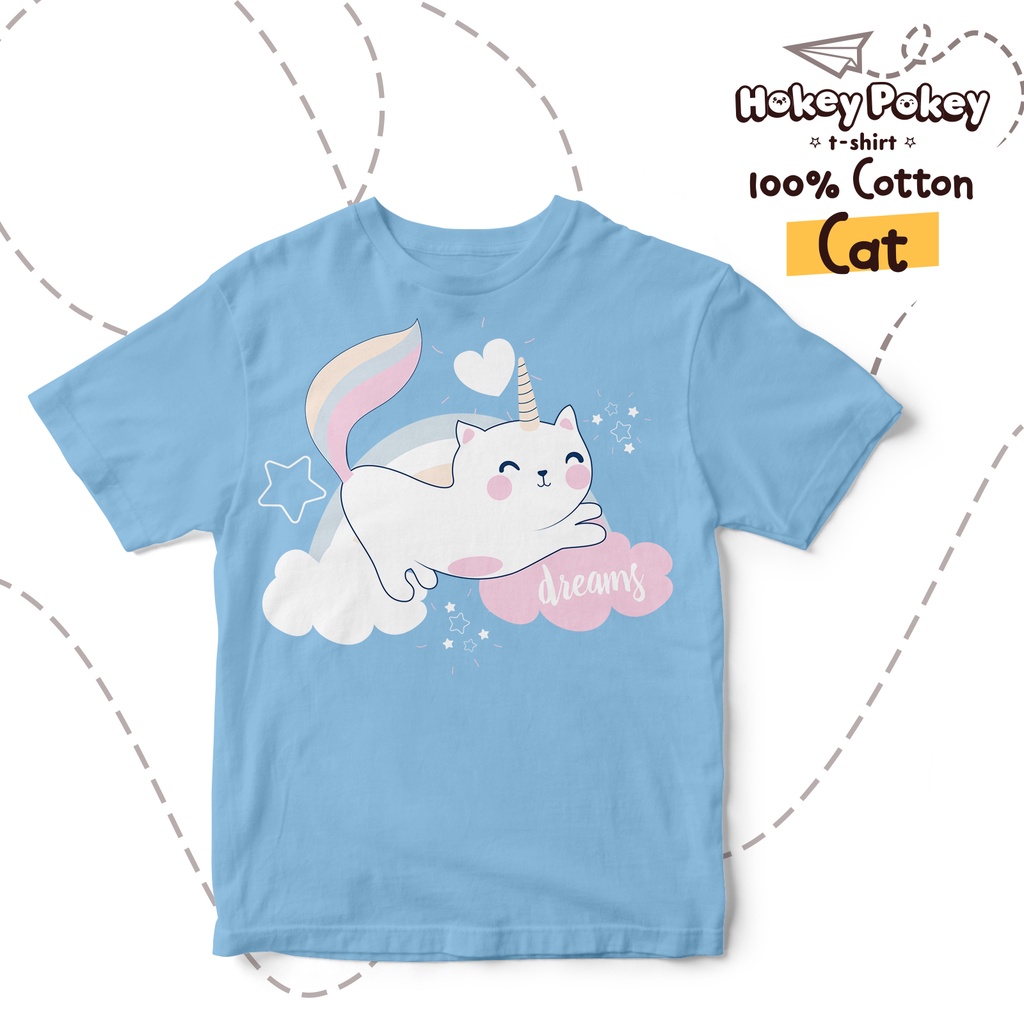 Baju Kaos T Shirt Anak Perempuan Katun Combed Motif Cat Biru