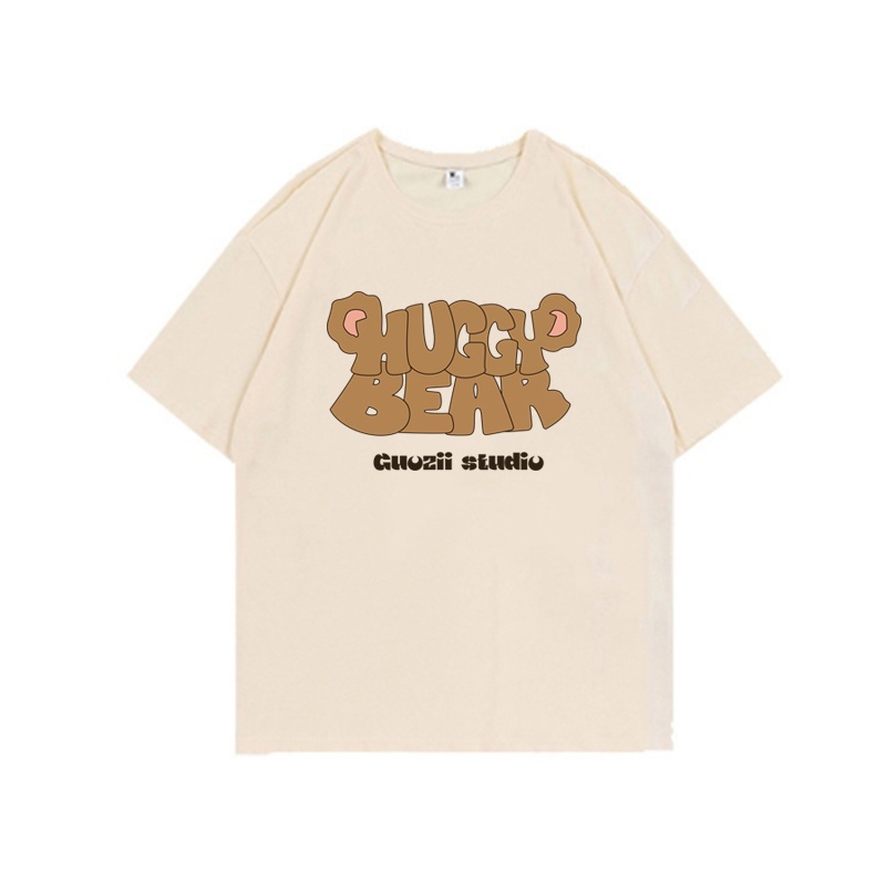 4 warna 100% Katun Graphic Tee Baju Wanita Letter Atasan Wanita Oversize Kaos Putih T-shirt Couple Korean Style/Baju coklat