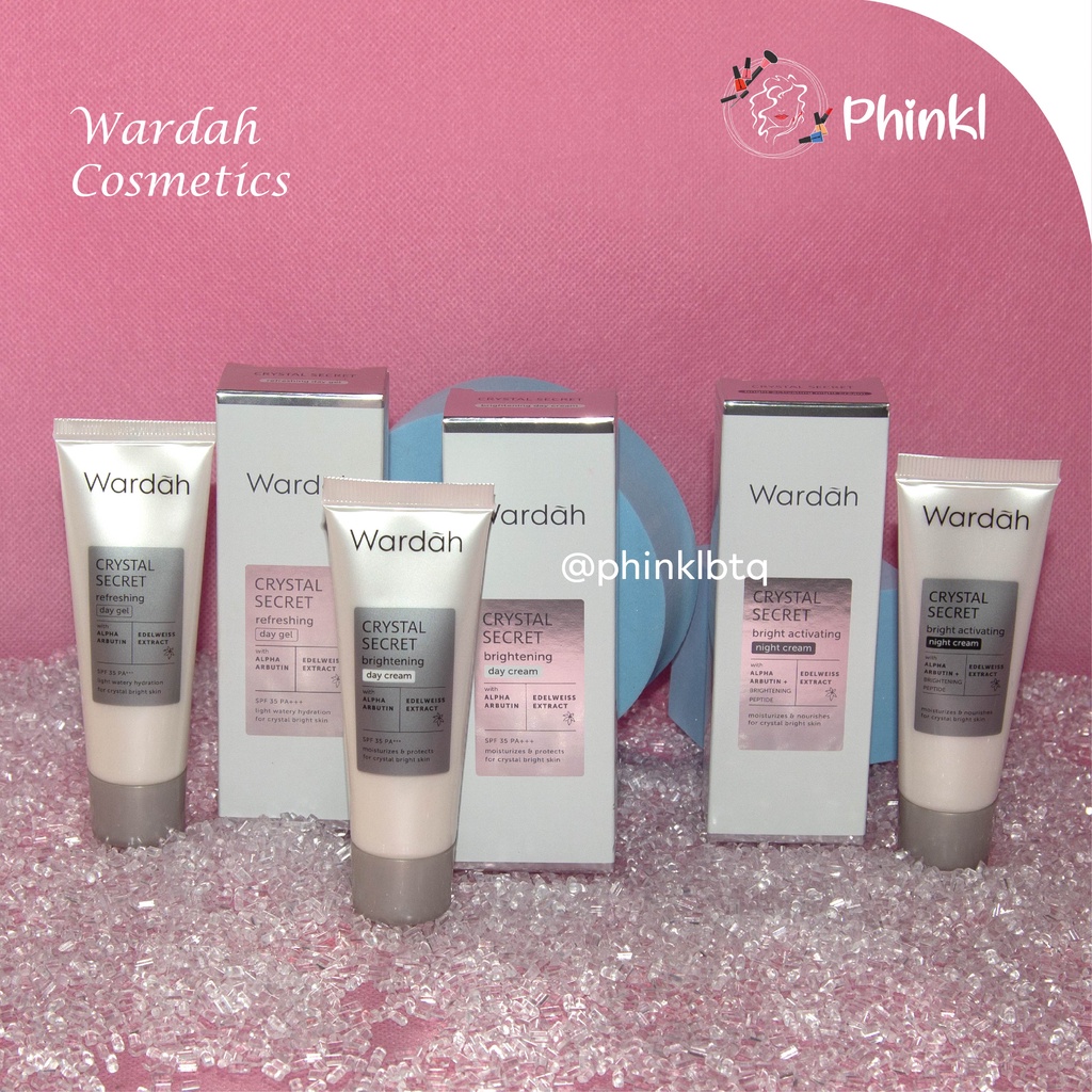 `ღ´ PHINKL `ღ´ ᘺᗩᖇᕲᗩᕼ  Wardah Crystal Secret Series kulit glowing / facial wash day cream night cream eye cream essense stater kit