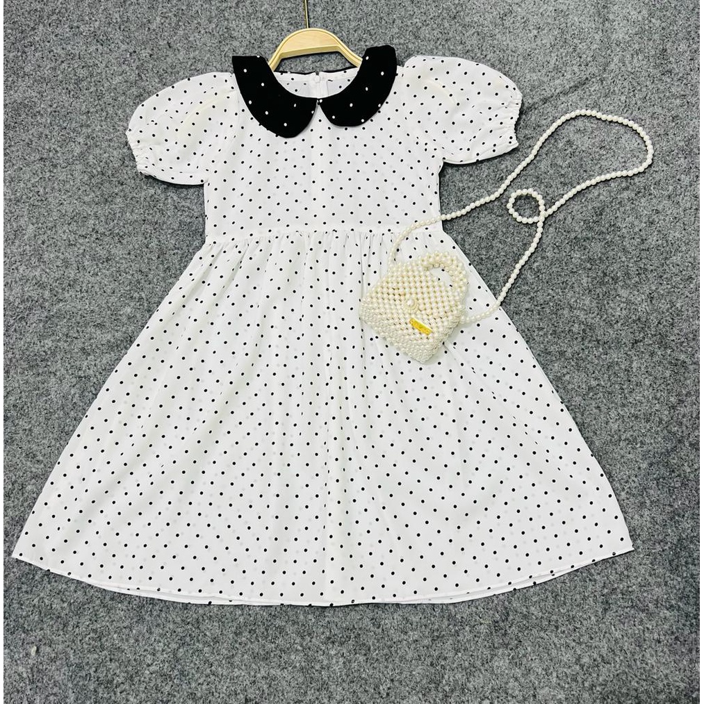 Jimmedy.id - Dress Anak Perempuan Polkadot Bahan Woolpeach Untuk Anak Usia 3-9 Tahun