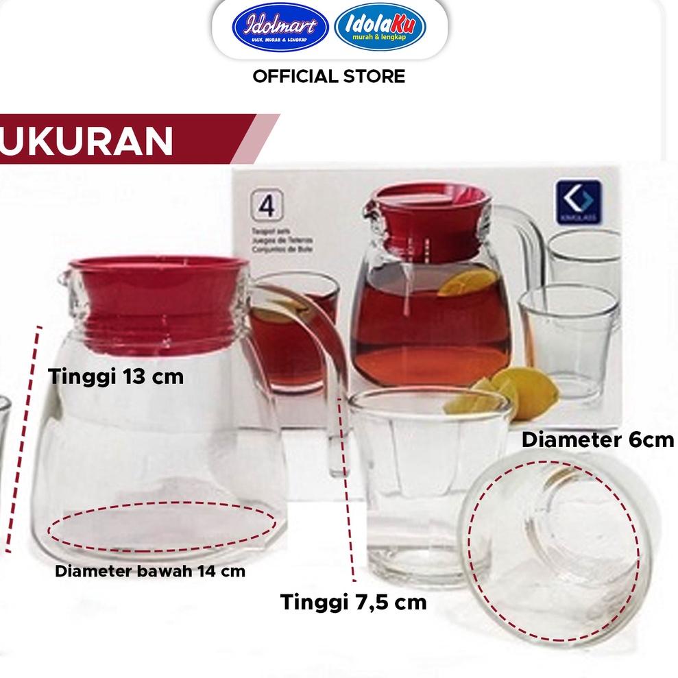 IDOLMART Teko Set Mini Kimglass - Teko plus Gelas 4in1 - Teapot Kaca Surabaya M9H0