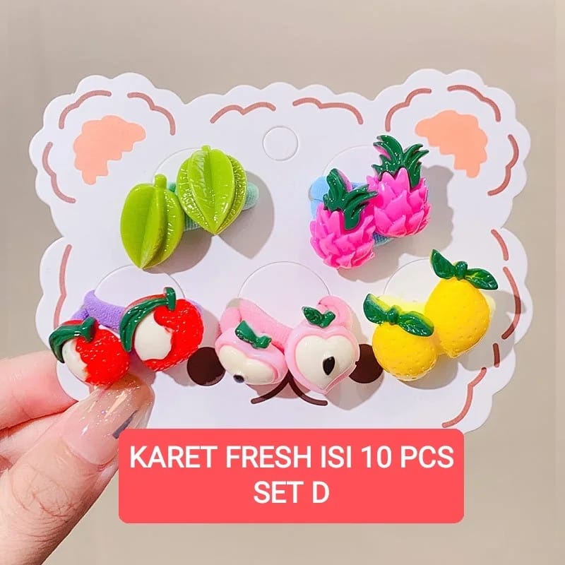 KARET RAMBUT FRESH ISI 10 PCS AKSESORIS FASHION IKAT RAMBUT ANAK LUCU MOTIF BUNGA BUAH