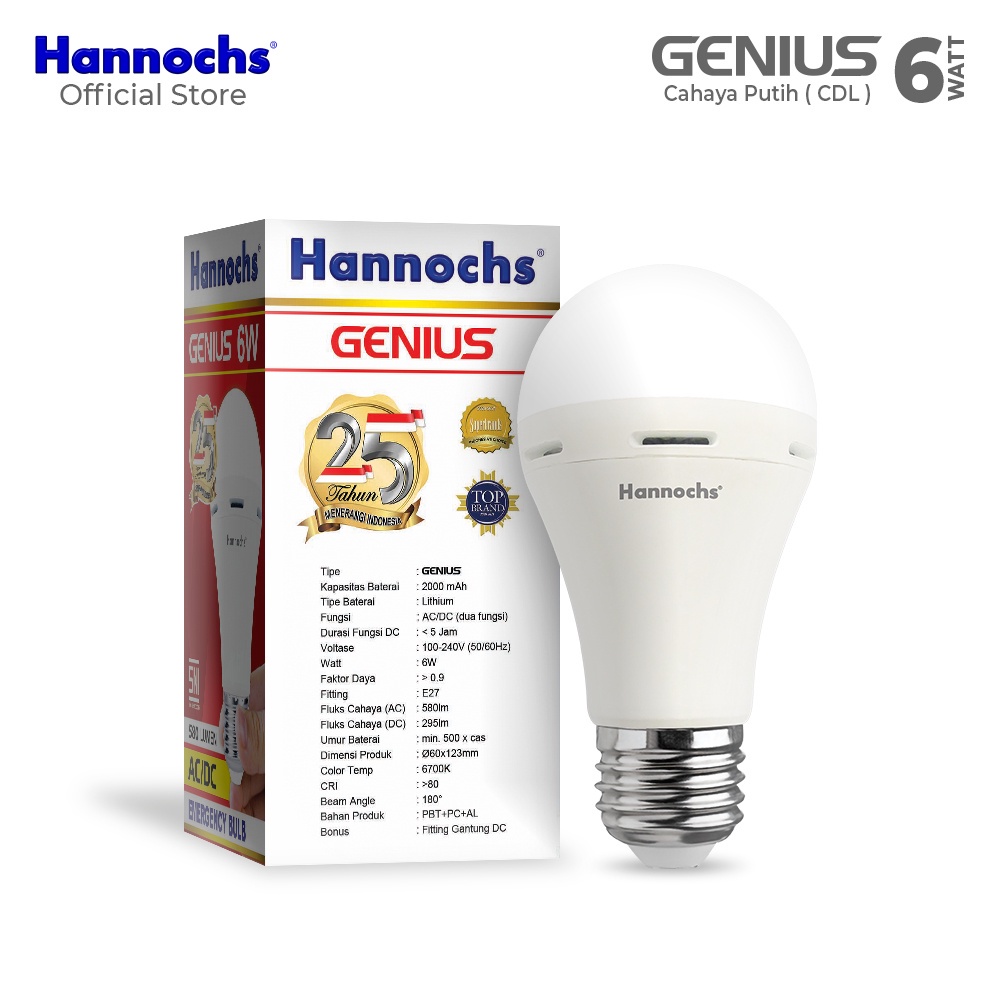 Hannochs Emergency GENIUS 6 watt CDL 2 pcs - Putih - Paket Murah