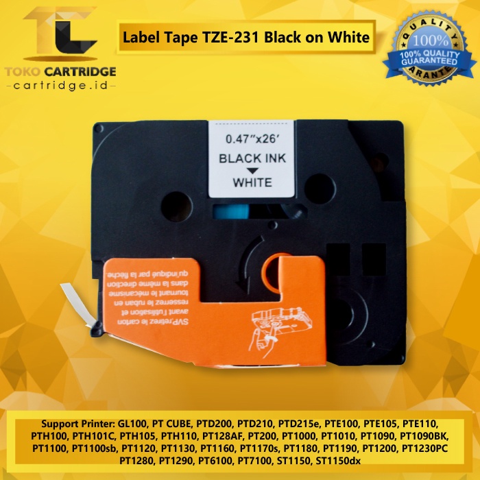 Label Tape TZE-231 TZE231 231 12mm x 8m Black On White for Printer Brothr