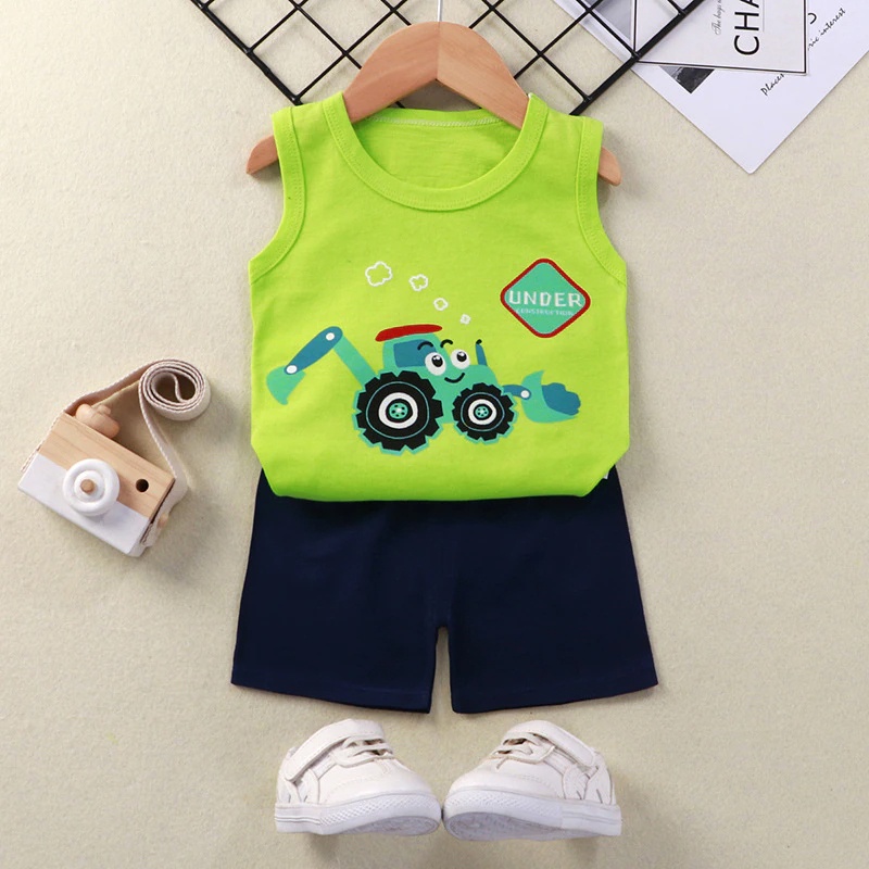 COD Baju Setelan lengan pendek Anak unisex lucu usia 0-2 tahun / Setelan bayi newborn