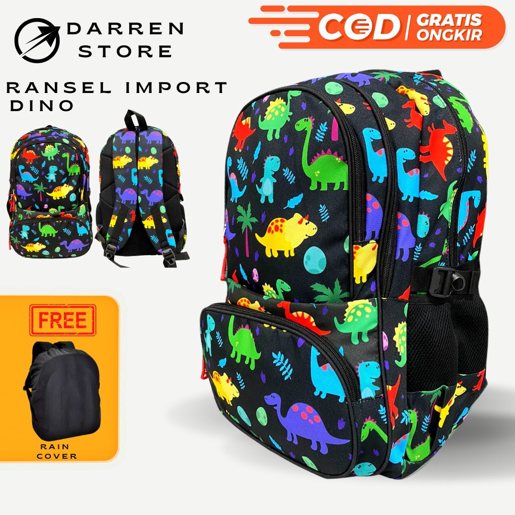 Ransel Anak BT21 Tas Sekolah Amongus Backpack Dino Bahan tebal Printing import Free Raincover