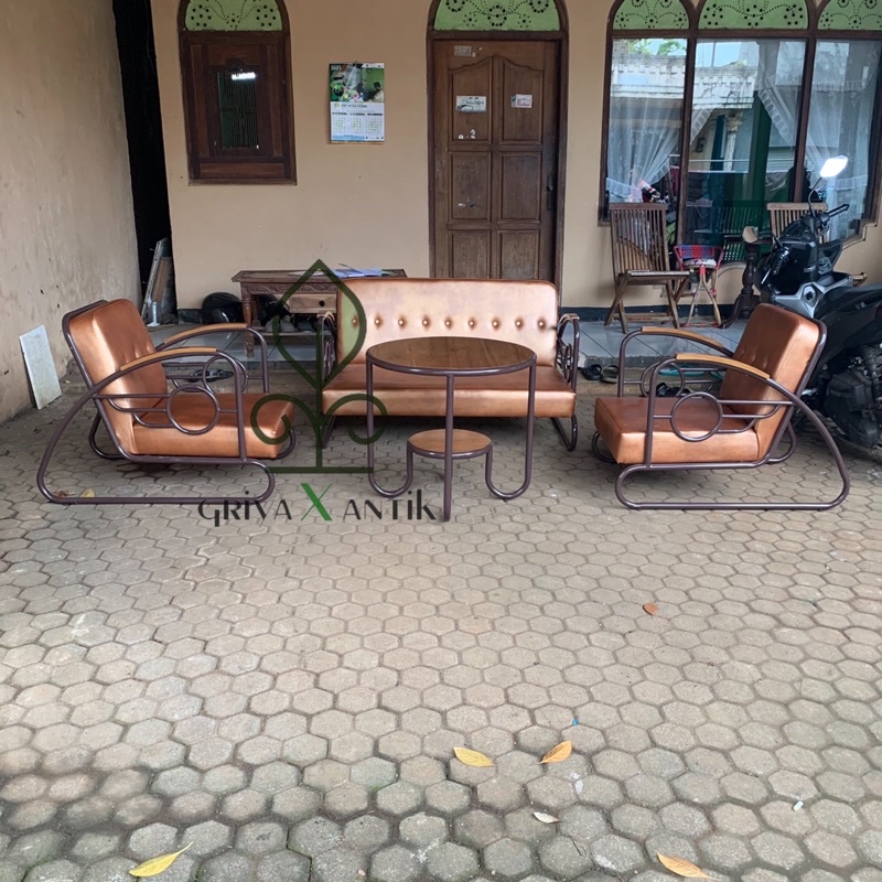 set kursi sofa tamu industrial vintage set sofa tamu jati industrial oscar