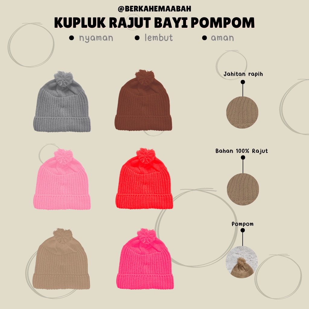 Topi Kupluk Rajut Bayi Pompom untuk Bayi umur 0-2 tahun | Kupluk Rajut Bayi Laki-laki dan Perempuan Pompom | Kupluk Rajut Bayi Pompom | Topi Kupluk Rajut Bayi Lipat | Topi Bayi | Kupluk Rajut Bayi