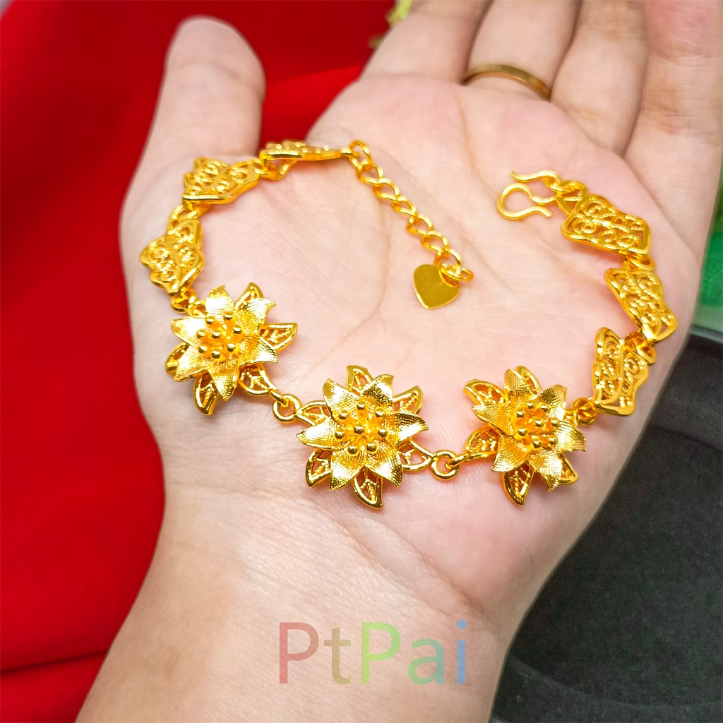 Bracelet Gelang Kendari Wanita Motif Bunga Perhiasan Dubai Lapis Emas 24K Gold Fashion Xuping Bangle