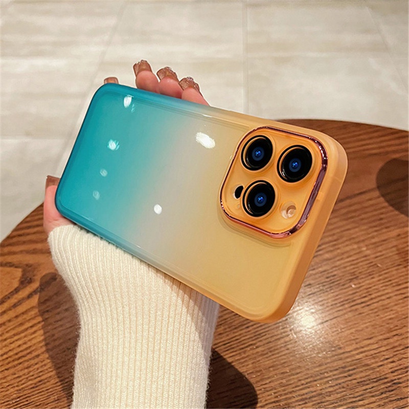 IPHONE [NEW] Gradien Kamera Pelindung Ponsel Case Untuk Iphone14 13 Pro Max11 12 Pro Max7 +8 14 Plus Xs/S XR Xs Max Cincin Lensa Metal Soft TPU Case