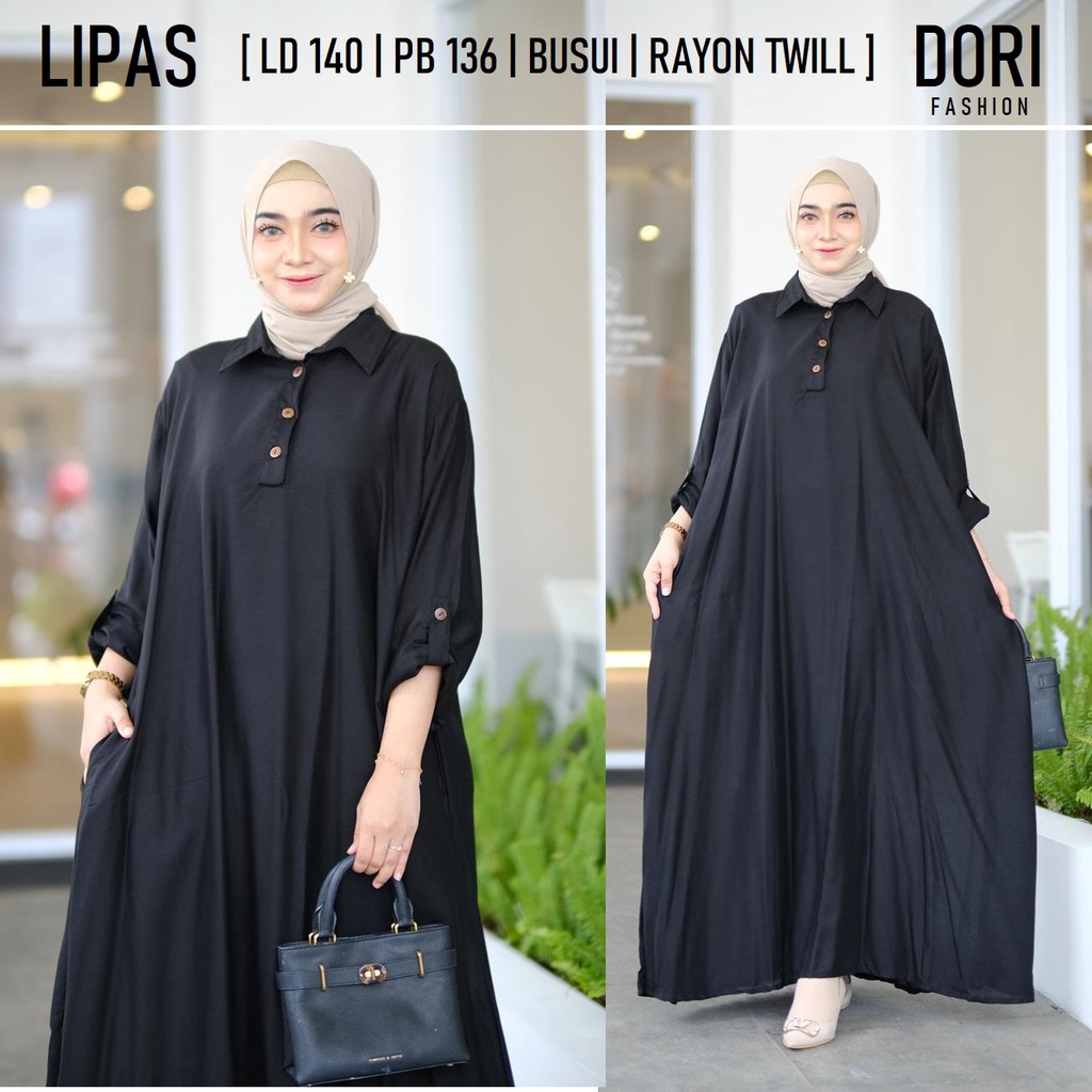 Gamis Hitam Jumbo Elegan LD 140 Fit XXXXL - XXXXXL LIPASa
