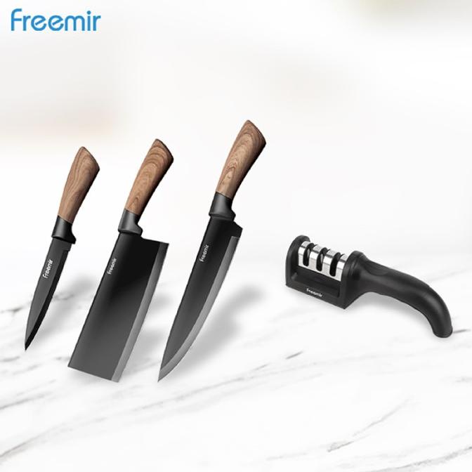 [FREE GIFT] freemir Set Pisau 3 Pcs Anti Lengket Gagang Kayu - Hitam