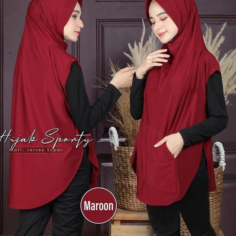 Garansi Toko Falisha Saku Jilbab Khimar Hijab Sporty Lengan Saku Jersy Streach | Kerudung Olahraga J