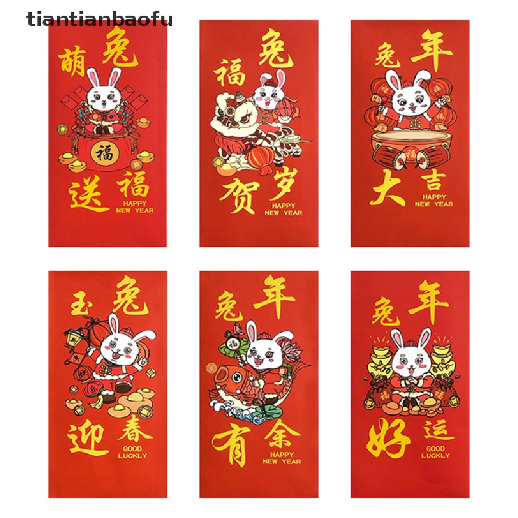 [tiantianbaofu] 6pcs 2023tahun Kelinci Festival Musim Semi Kartun Kreatif Amplop Merah Butik