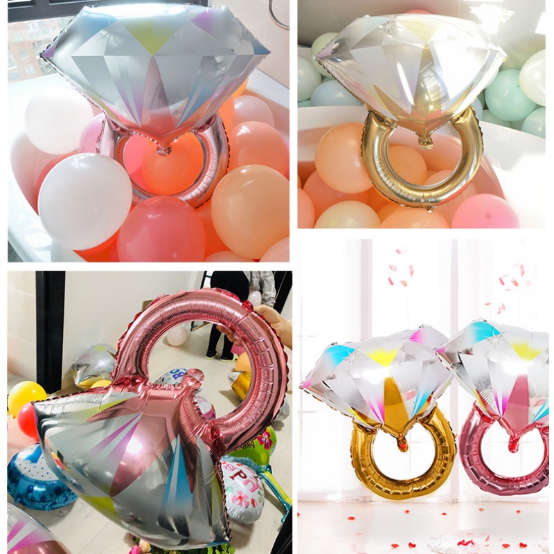 Cincin Berlian Besar Bentuk Cincin Balon Konfeksi Romantis Pacaran Properti Foil Tiup Aluminium Film Balon Kamar Tidur Mall Pub Ornamen Untuk Pesta Festival Ulang Tahun Valentine