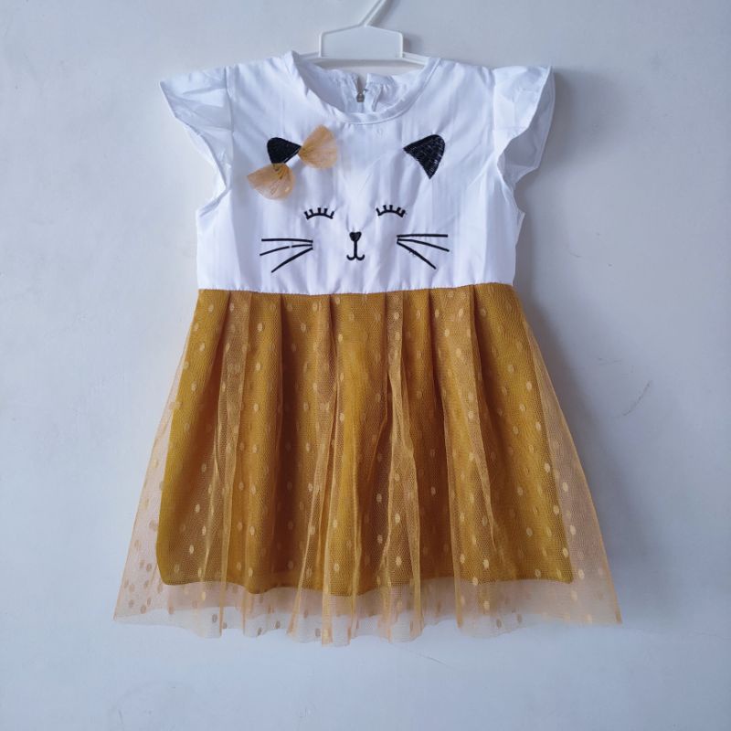 Dress Anak 1 2 Tahun cewek perempuan baju Anak motif kucing cat terbaru fatonah shop grobogan miau ( Dress Miauuu)