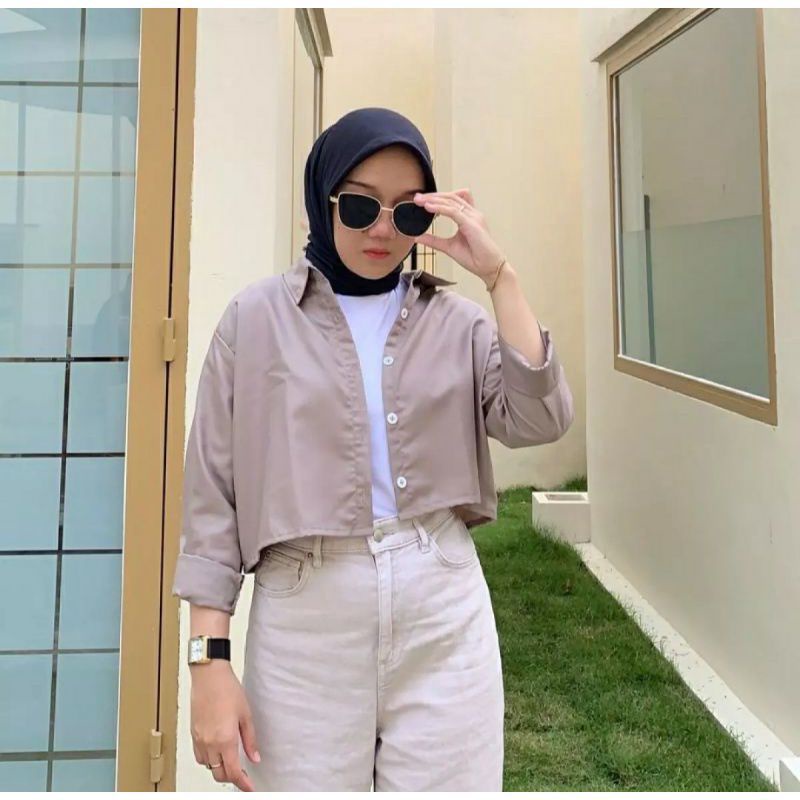 BELFIE CROP - KEMEJA WANITA CROP TOP OVERSIZE- HANIN CROP OUTER