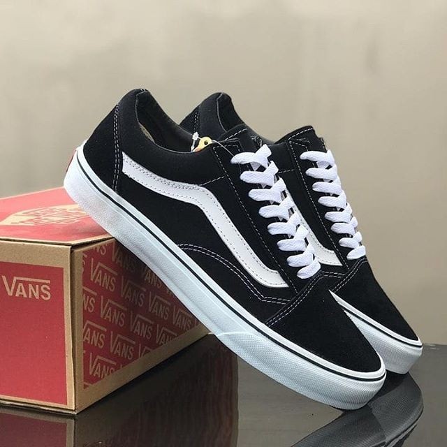 Free Box  Sepatu Vans OldSkool Black White -Sneakers Vans