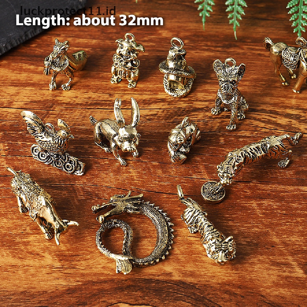/Fashion Hot// Fashion// Vintage Kuningan Imitasi Padat handmade craft Zodiak Hewan Ornamen Gantungan Kunci.